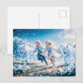 Gemini Zodiac with Twin Children and White Wolves ポストカード (正面/裏面)