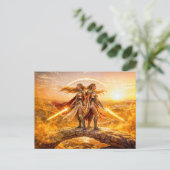 Gemini Zodiac with Twin Warrior Women and Glowing  ポストカード (スタンド正面)