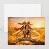 Gemini Zodiac with Twin Warrior Women and Glowing  ポストカード (正面/裏面)