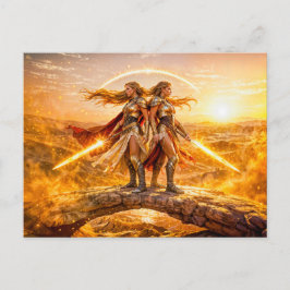 Gemini Zodiac with Twin Warrior Women and Glowing  ポストカード