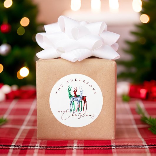 Gemstone Crystal Reindeer Merry Christmas ラウンドシール