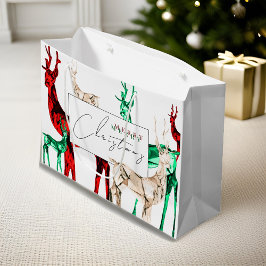 Gemstone Crystal Reindeer Merry Christmas Holiday ラージペーパーバッグ