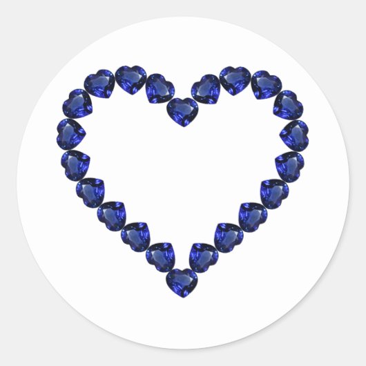 Gemstone Sapphire Blue Heart ラウンドシール (正面)