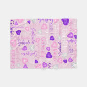 Gemstones hearts custom name pastel pink purple フリースブランケット (正面(横))