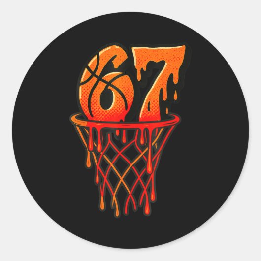Gen Alpha Slang Kids 67 Basketball Ice Cream Drip  ラウンドシール (正面)