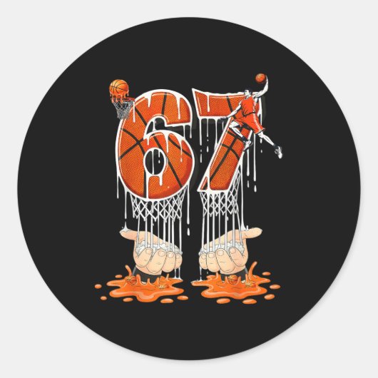 Gen Alpha Slang Kids 67 Basketball Ice Cream Drip  ラウンドシール (正面)
