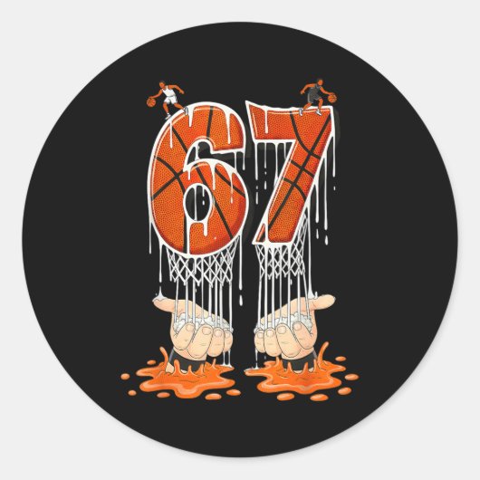 Gen Alpha Slang Kids 67 Basketball Ice Cream Drip  ラウンドシール (正面)