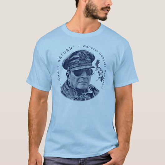 Gen. MacArthur Iは戻ります(青写真) Tシャツ (正面)