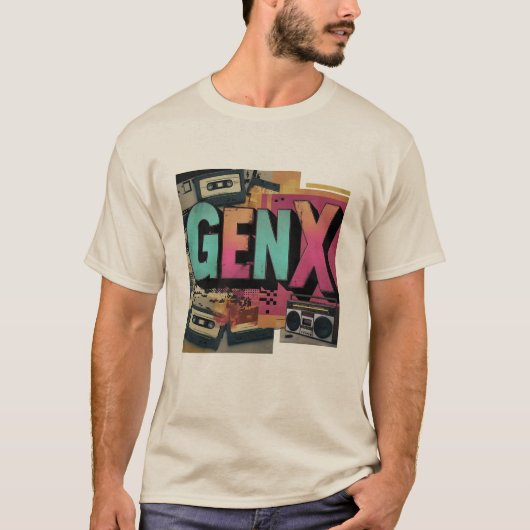 Gen Xレトロカセットテープデザインはっきりした80s Tシャツ (正面)