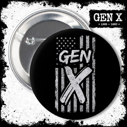 Gen X Gen Xer Generation Xアメリカ国旗Gen X 缶バッジ