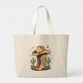 Gen Z Cowgirl Tote Bag – Cute Western Boho Design ラージトートバッグ (裏面)