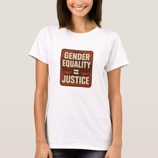Gender Equality = Justice – Square Retro Feminist  Tシャツ (正面)