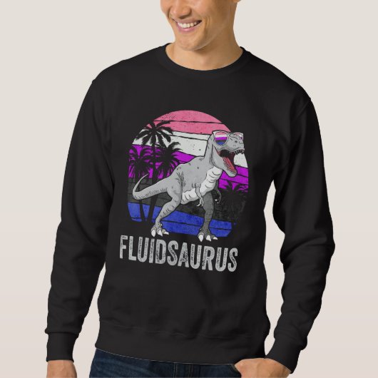 Gender Fluid Pride Flag Dinosaur Trex LGBTQ Fluids スウェットシャツ (正面)