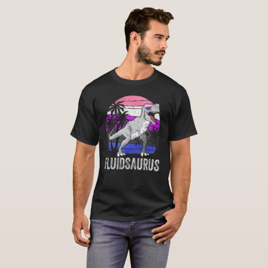 Gender Fluid Pride Flag Dinosaur Trex LGBTQ Fluids Tシャツ (正面フル)