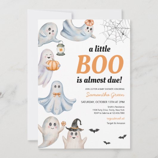 Gender Neutral A Little Boo Baby Shower 招待状 (正面)