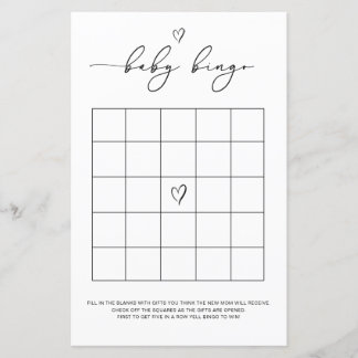 Gender Neutral Baby Bingo Game