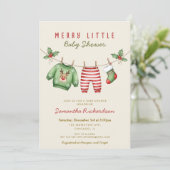 Gender neutral baby clothes Merry Little Christmas 招待状 (スタンド正面)