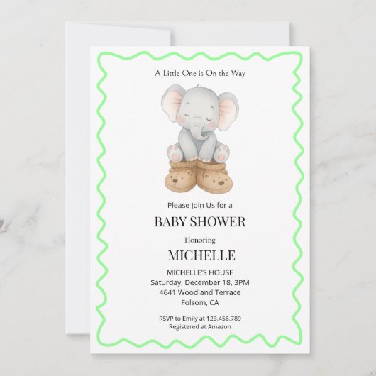 Gender Neutral Baby Elephant Baby Shower 招待状 (正面)