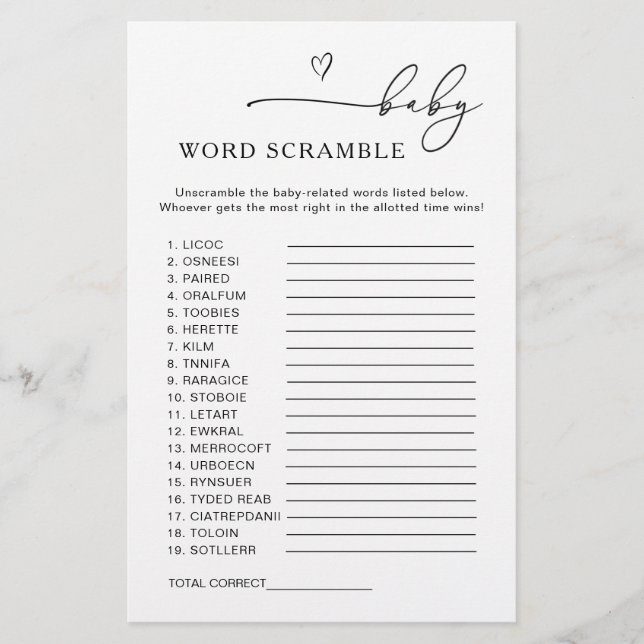 Gender Neutral Baby Word Scramble Game (正面)