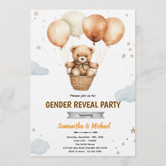 Gender Neutral Bear Baby Shower Invitation 招待状 (正面)