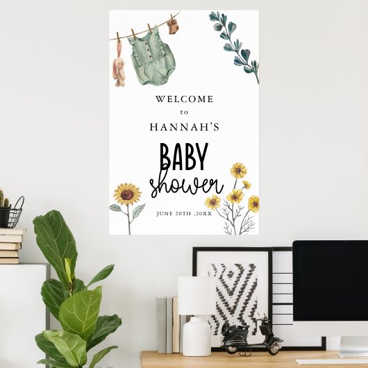 Gender Neutral Boho  Baby Shower Welcome Sign ポスター (ホームオフィス)