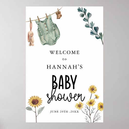 Gender Neutral Boho  Baby Shower Welcome Sign ポスター (正面)