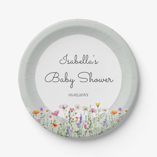 Gender Neutral Boho Wildflower Baby Shower ペーパープレート (正面)