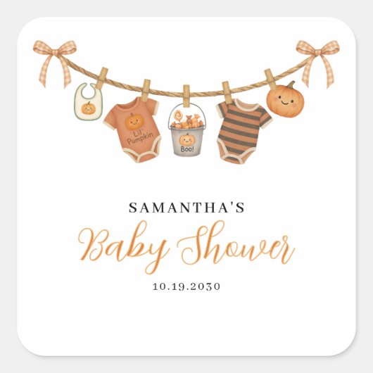 Gender Neutral Clothesline Halloween Baby Shower スクエアシール (正面)