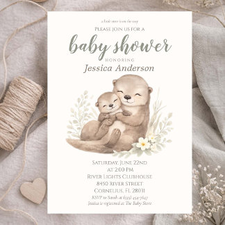 Gender Neutral Cottagecore Boho Otter Baby Shower 招待状
