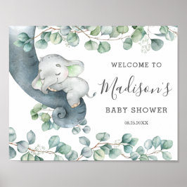 Gender Neutral Cute Elephant Baby Shower Welcome  ポスター