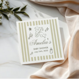 Gender Neutral doodle cupid Baby Shower Green スタンダードカクテルナプキン