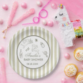 Gender Neutral doodle cupid Baby Shower Green ペーパープレート (パーティー)