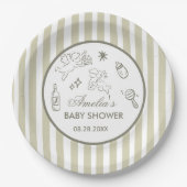 Gender Neutral doodle cupid Baby Shower Green ペーパープレート (正面)