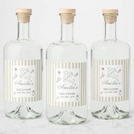 Gender Neutral doodle cupid Baby Shower Green リキュールボトルラベル