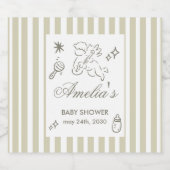 Gender Neutral doodle cupid Baby Shower Green リキュールボトルラベル (シングルラベル)