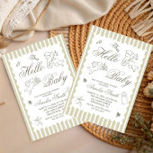 Gender Neutral doodle cupid Baby Shower Green 招待状