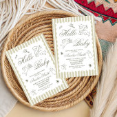 Gender Neutral doodle cupid Baby Shower Green 招待状