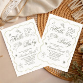 Gender Neutral doodle cupid Baby Shower Green 招待状