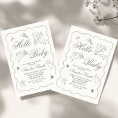 Gender Neutral doodle cupid Baby Shower Green 招待状