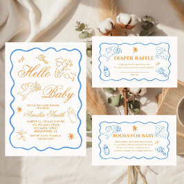 Gender Neutral doodle cupid Baby Shower Invitation 招待状