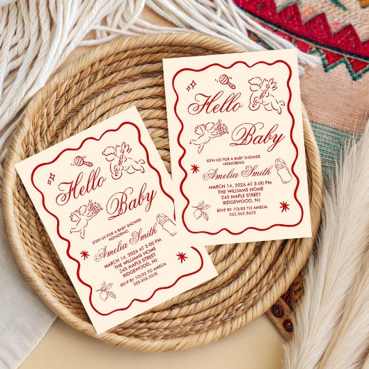 Gender Neutral doodle cupid Baby Shower Invitation 招待状