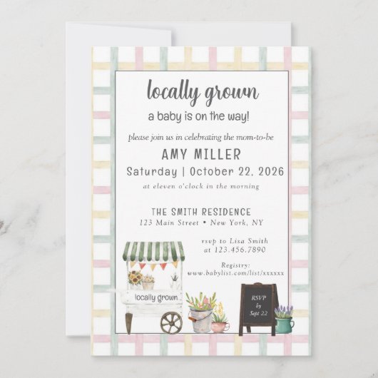 Gender Neutral Farmers Market Baby Invitation 招待状 (正面)