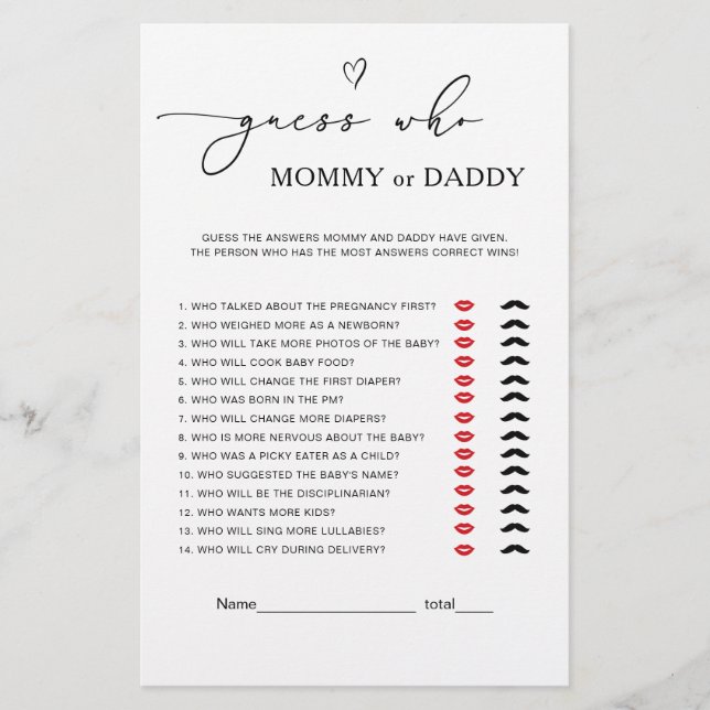 Gender Neutral Mommy or Daddy Baby Game (正面)