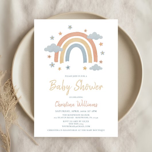 Gender Neutral Rainbow Baby Shower Invitation 招待状