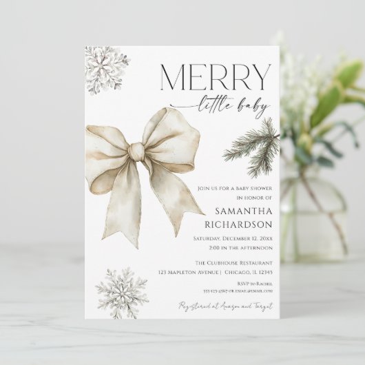 Gender neutral rustic bow snowflakes baby shower 招待状 (スタンド正面)