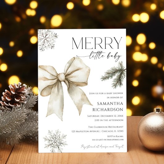 Gender neutral rustic bow snowflakes baby shower 招待状