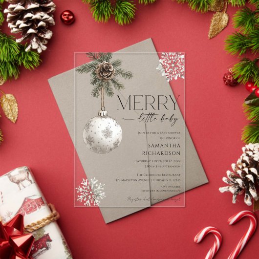 Gender neutral simple rustic winter baby shower アクリル招待状 (インサイチュ (クリスマス))