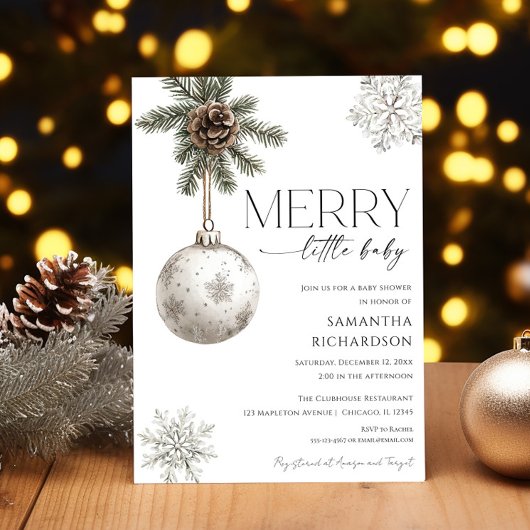 Gender neutral simple rustic winter baby shower 招待状