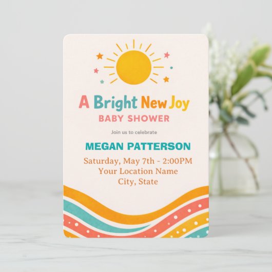 Gender Neutral Sunshine Baby Shower 招待状 (スタンド正面)