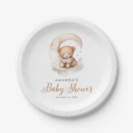 Gender Neutral Teddy Bear Moon Stars Baby Shower ペーパープレート
